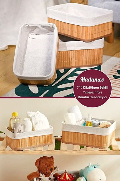 Tilbe Home 3-Piece Bamboo Square Basket Decorative Home Organizer Organizer Multi-Purpose Bamboo Wicker Basket Set