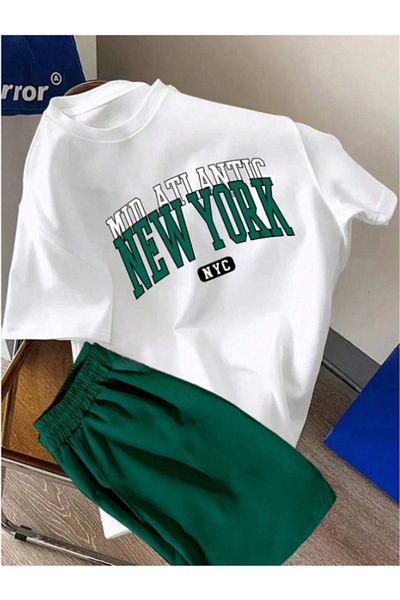 MOONBULL Uniszex New York-i nyomott nagyméretű póló-rövid szett
