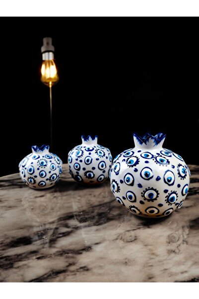 qtahya homes queen of kütahya nazar boncuk desen Nar seti dekoratif biblo el yapımı 3 parça ev hediyesi