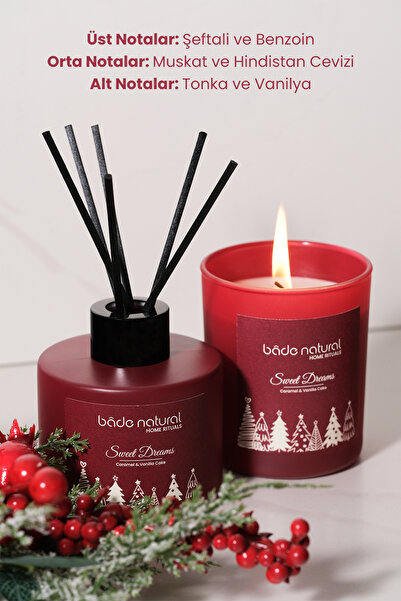 Bade Natural Sweet Dreams Caramel & Vanilla Cake Soya Mumu Ve Çubuklu Oda Kokusu Seti