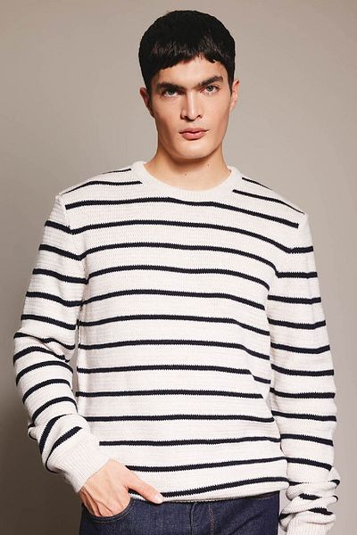 DeFacto Standard Fit Regular Cut Striped Crew Neck Knitwear Sweater B4680Ax23Wn
