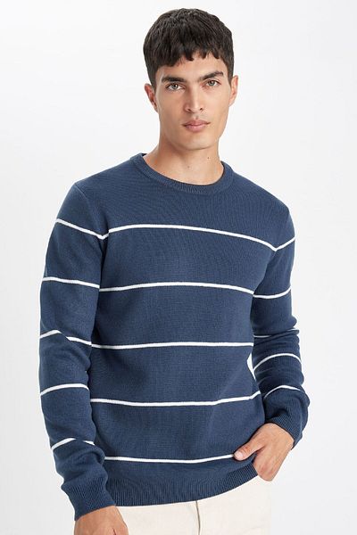 DeFacto Standard Fit normál szabású kerékpáros galléros csíkos kötöttáru pulóver D3588ax24wn