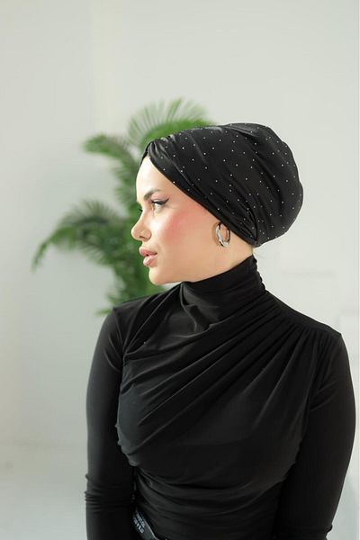 OykumBone Black Glitter Stone Drawstring Bonnet