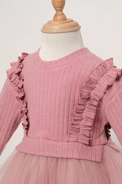 Milangel Rochie tricotată pentru fete cu fustă tutu Dusty Rose