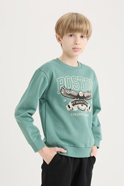DeFacto Erkek Çocuk 2'li Takım Bisiklet Yaka Baskılı Kalın Sweatshirt Beli Lastikli Eşofman Altı D4743a824wn