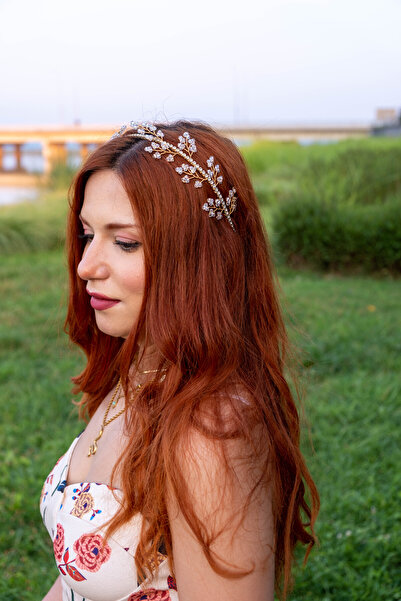 Handmade Tiara de mireasa simpla- aur- coroana de margele - coroana subtire -...