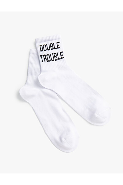 Koton Socket Socks Slogan Embroidered