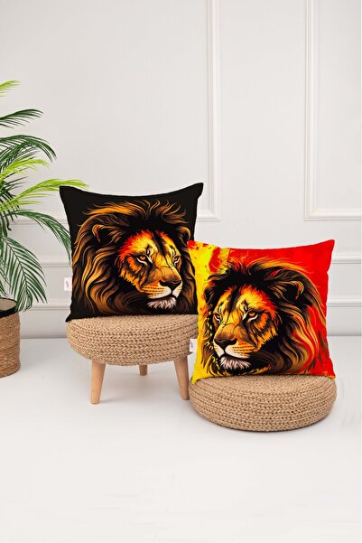 menesahome Κάλυμμα μαξιλαριού με ριχτάρι με μοτίβο λιονταριού με κόκκινο και ...