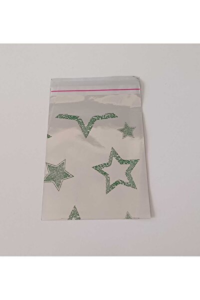 shop Koyu Yeşil Yıldız Desenli Yapışkanlı Lüks Metalize Hediye Poşeti Mini Bo...