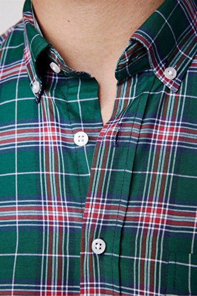 Tudors Erkek Regular Fit Klasik Kesim Düğmeli Yaka Küçük Kareli Pamuklu Gömlek