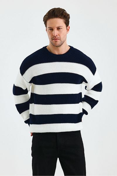 Tarz Cool Men's Color-Blocking Regular Crew Neck Knitwear Sweater