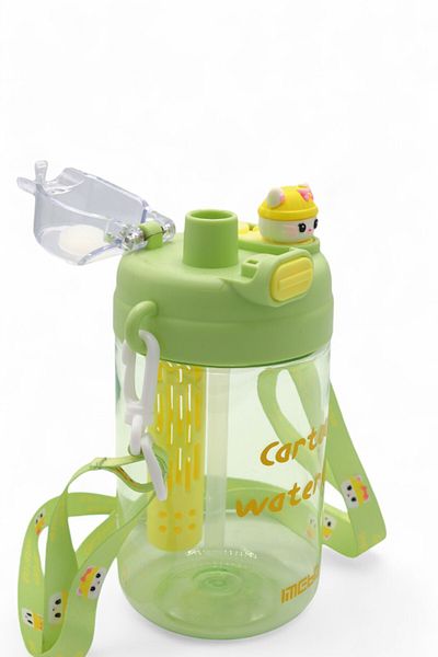M&B WATER BOTTLE 750ml Cute Children's Water Bottle - Neck Hanging, Double Lid Water Bottle, Figured Design, Straw Bottle