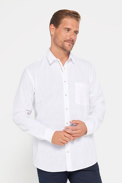 Tudors Ανδρικό πουκάμισο Classic Fit Regular Cut μακρυμάνικο 100% βαμβακερό λινό υφή λευκό πουκάμισο