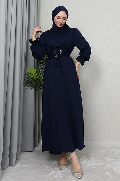 GİZ AGİYİM Φόρεμα με ζώνη με πουλί μπλε Navy Blue