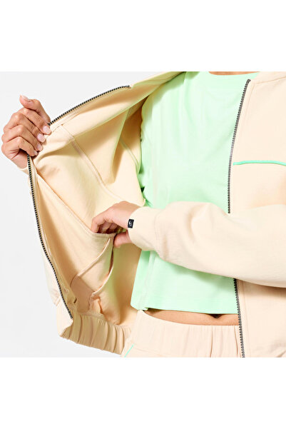 Decathlon Жіноча куртка-бомбер Domyos на блискавці — бежева/зелена смужка