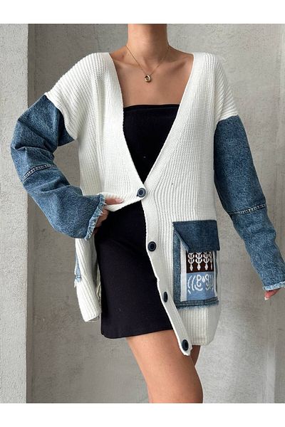 alenmoda Tricotaj brodate Cardigan cu nasturi lungi