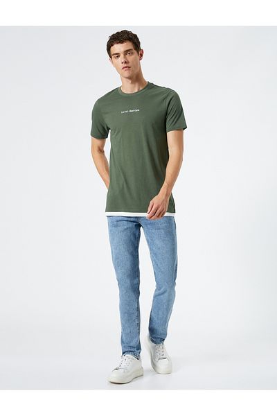 Koton Σλόγκαν εμπριμέ T-Shirt Crew Neck Slim Fit κοντομάνικο βαμβακερό
