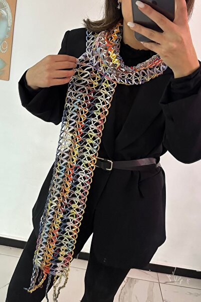 TAKIŞTIR Mixed Color Knit Detailed Shawl/Scarf