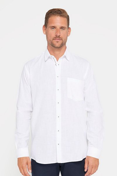 Tudors Ανδρικό πουκάμισο Classic Fit Regular Cut μακρυμάνικο 100% βαμβακερό λινό υφή λευκό πουκάμισο