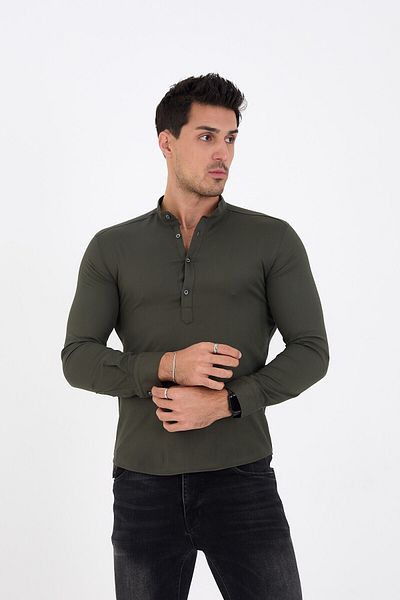 jack carisma Ανδρικό πουκάμισο Half Placket Judge Collar Lycra Cotton Φαρδύ Slim Fit Ανδρικό πουκάμισο