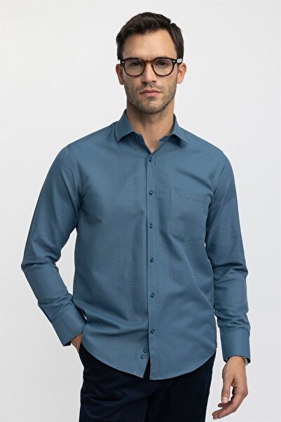 Tudors Κλασικό Fit μακρυμάνικο πουκάμισο μαργαριταρένιο ανδρικό λαδί