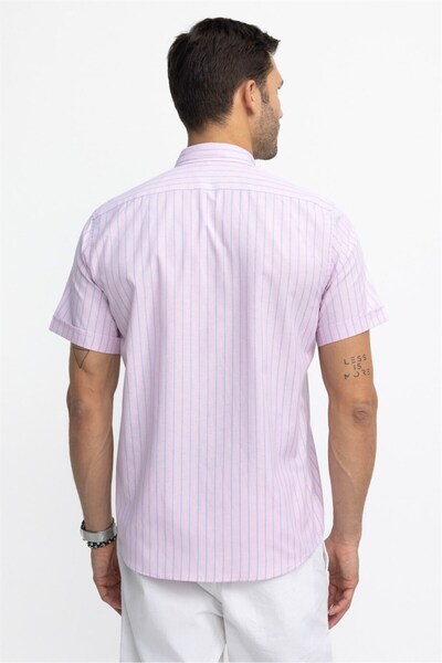 Tudors Classic Fit Short Sleeve Buttoned Collar Striped Cotton Shirt