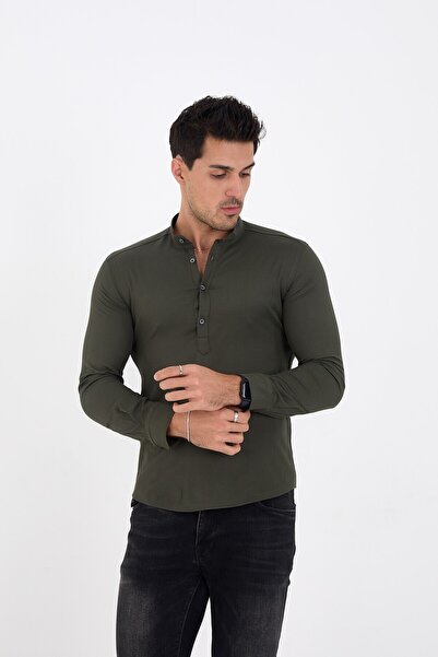 jack carisma Ανδρικό πουκάμισο Half Placket Judge Collar Lycra Cotton Φαρδύ Slim Fit Ανδρικό πουκάμισο