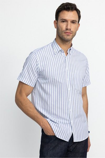Tudors Men's Regular Fit Classic Cut Button Collar Striped Cotton Shirt