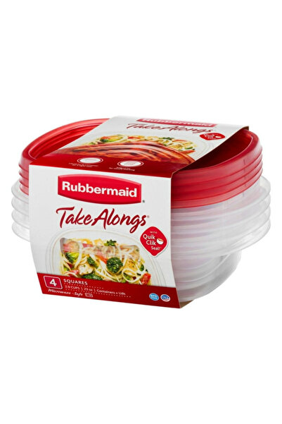 RUBBERMAID حاويات طعام مربعة من تيك ألونج، سعة 2.9 كوب لكل حاوية، عبوة من 4 ق...