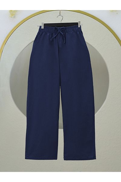 Modamorfo Lace Detailed Wide Leg Elastic Waist Linen Trousers -K.Laci