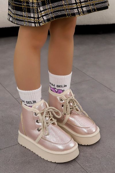 Mamito Ayakkabı Mami Kids 011 Lace-Up Fur Kids Boots