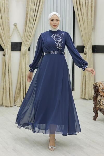 hakimoda Tesettür Efsun Şifon Abiye Lacivert