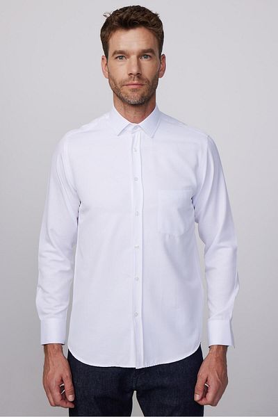 Tudors Ανδρικό λευκό πουκάμισο Classic Fit μακρυμάνικο Dobby