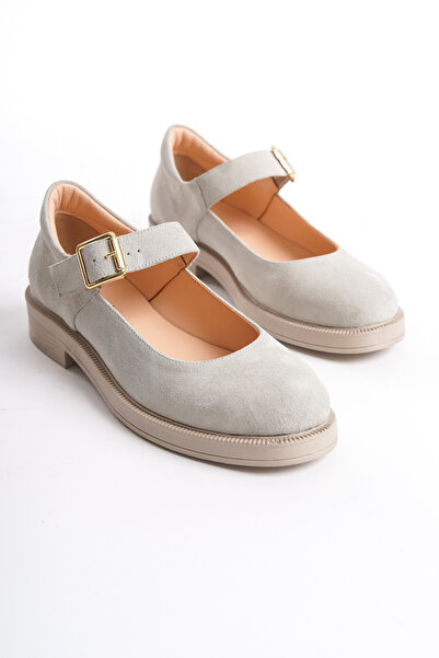 GNS Shoes BALERİN Deri Krem Süet Kadın Ayakkabısı