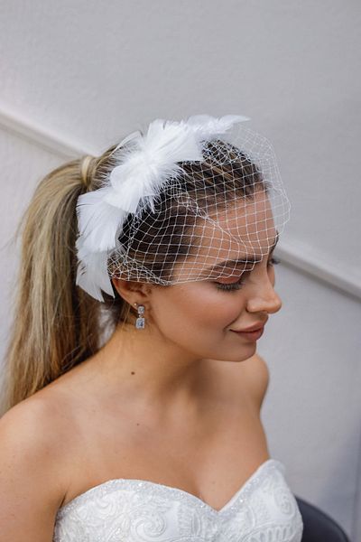 Turkuaz Accesoriu pentru păr de mireasă / Coroană albă cu pene de nuntă