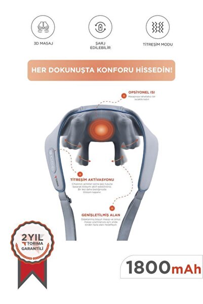 Torima Şarjlı Masaj Cihazı İnsan Eli Hissi Veren Boyun Sırt ve Bacak Masaj Cihazı VNB01 Gri