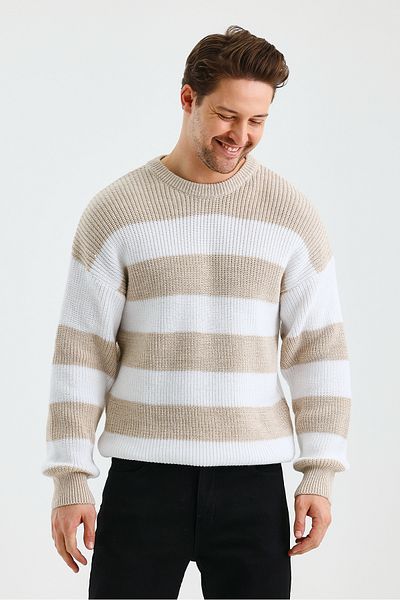 Tarz Cool Πλεκτό πουλόβερ ανδρικό Color Block Regular Crew Neck