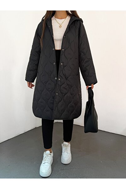 Modamorfo Hooded Honeycomb Pattern Snap Coat