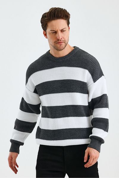 Tarz Cool Πλεκτό πουλόβερ ανδρικό Color Block Regular Crew Neck