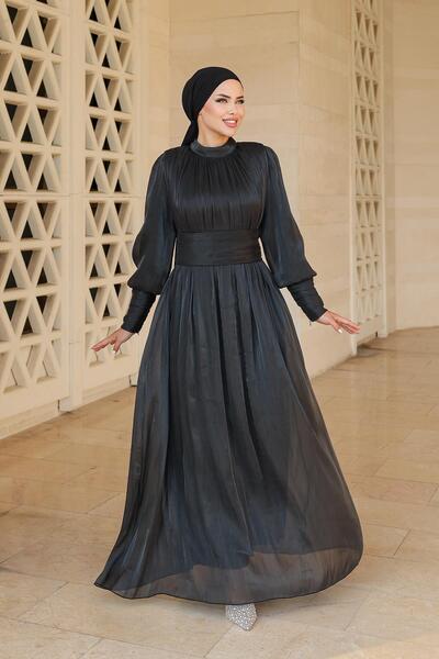 hakimoda Liya Işıltı Black Hijab Evening Dress