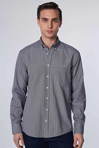 Tudors Erkek Regular Fit Klasik Kesim Düğmeli Yaka Küçük Kareli Pamuklu Gömlek
