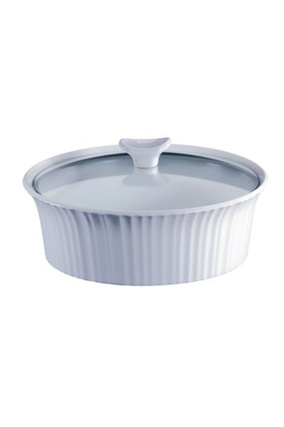 CORNINGWARE طبق كسرولة فرنسي من السيراميك الأبيض مع غطاء زجاجي شفاف، سعة 2.5 ...