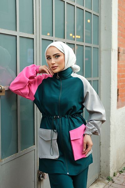 MİMİ Luxury Wear Women's Crepe Double Set with Hijab Tunic and Trousers