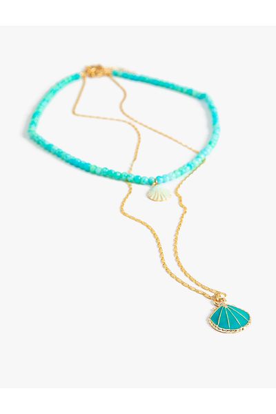 Koton Necklace 2 Rows Beaded Seashell Charm Detailed
