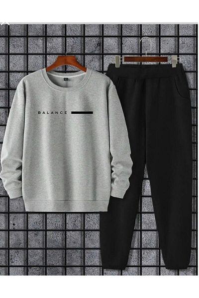 NO 601 Men's Grimelange Balance Printed Crew Neck Black Tracksuit Set