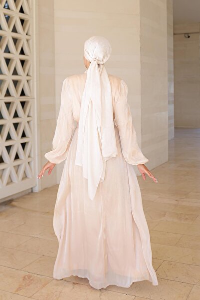 hakimoda Tesettür Mercan Işıltı Abiye Bej