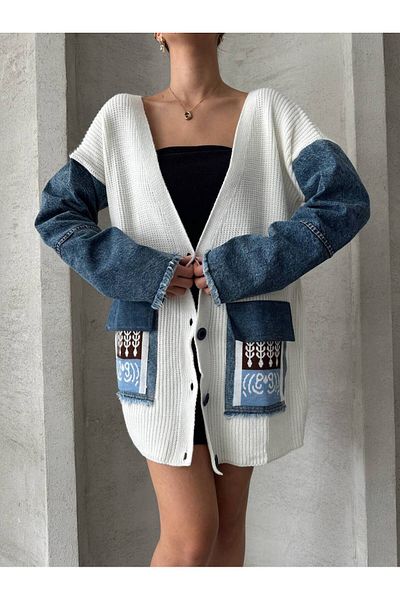 alenmoda Tricotaj brodate Cardigan cu nasturi lungi