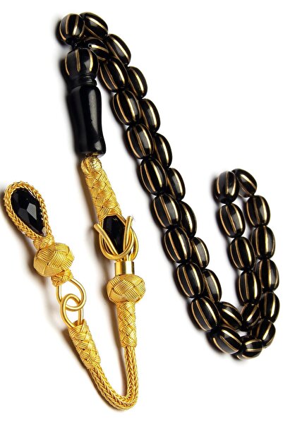 OTTOTESBİH 24k Altın Kaplama Gümüş Kazaz Püsküllü 6.5x9.5mm Karpuz Kesim Oltutaşı Tesbih