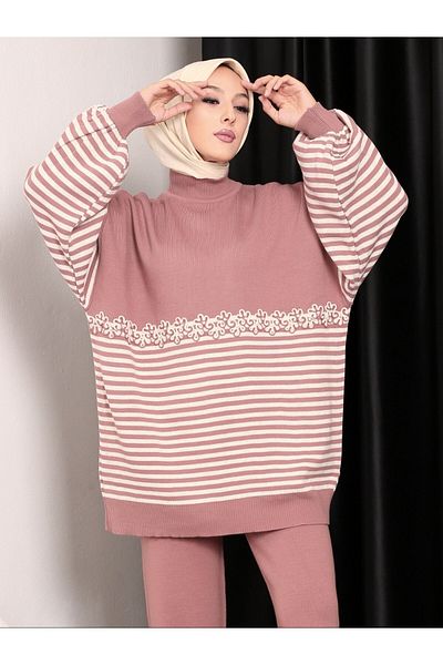 Modamorfo Süzene Embroidered Striped Knitwear Tunic -G.Dry