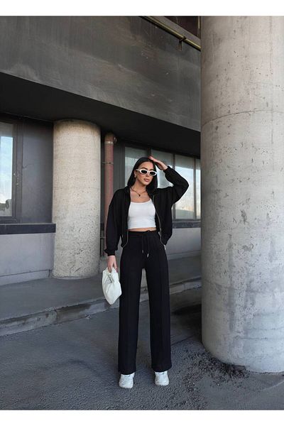 sportiness Hooded Zipper Wide Leg Modal Fabric Tracksuit Suit